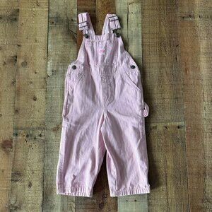 Key vintage Girls Size 2T Pink and white striped train conductor overalls